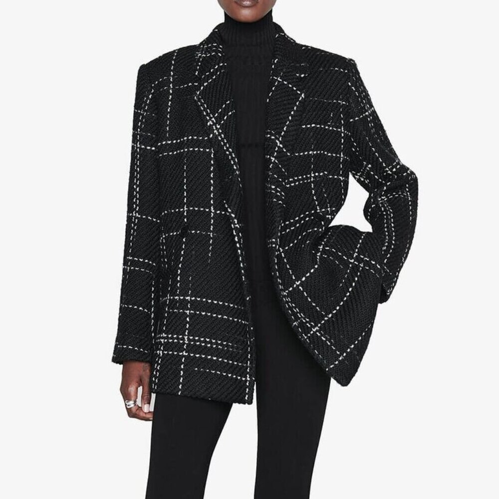 ANINE BING Kaia Plaid Blazer - Black and White - Picture 5 of 10